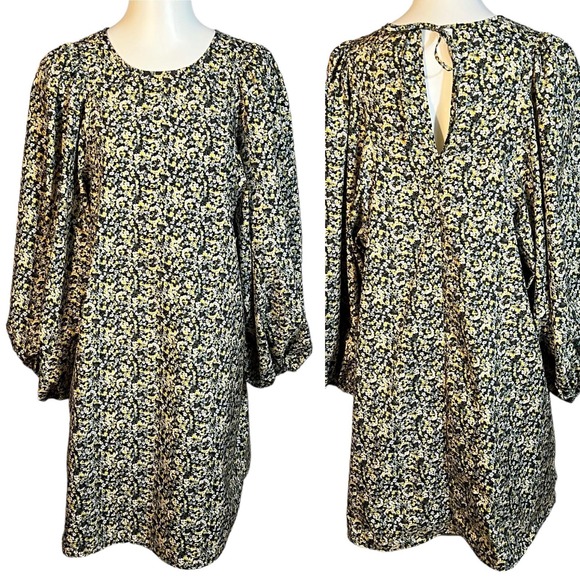 H&M Dress (M) Mini Balloon Sleeve Floral Keyhole-Back - Picture 1 of 11